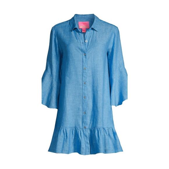 NWOT Lilly Pulitzer Linley Linen Coverup Button Up Shirt Dress Size Large - Picture 2 of 13